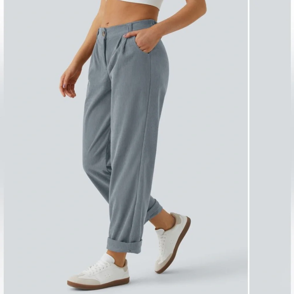 NWT Halara Mid Rise Zipper Pocket Corduroy Casual Pants Cloud Gray Blue Size L - Picture 1 of 7
